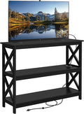 Yaheetech TV Stand with Power Outlet Entertainment Center for TV up to 45 inch Wood Open Storage Shelf Media Console Table for Living Room Bedroom Black