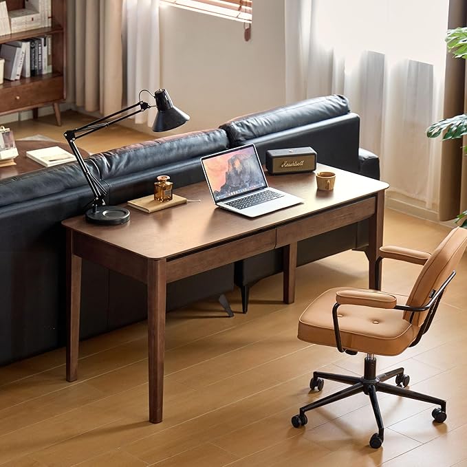 YESWOOD Vintage Solid Wood Computer Desk Office Desk with Storage Drawers Writing Desk for Home Office Study 55.11 W