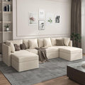 VOLUNCE Modular Sectional Sofa Convertible U Shaped Couch with Storage Ottoman Throw Pillow 4 Seat Sofa Set with Double Reversible Chaises Sectional Sleeper Sofa Bed for Living Room Beige