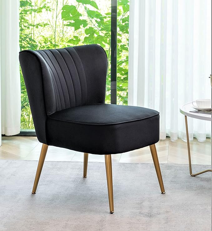 Modern Velvet Accent Chair for Living Room Bedroom or Entryway Stylish and Comfortable Armless Design with Metal Legs Black