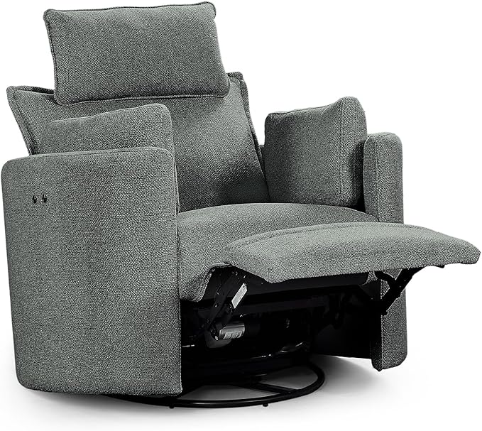 Power Swivel Rocker Recliner Glider Nursery Chair for Adults Modern Leisure Sofa Chair with 2 Pillows for Small Spaces Bedroom Living Room Beige (Light Grey)