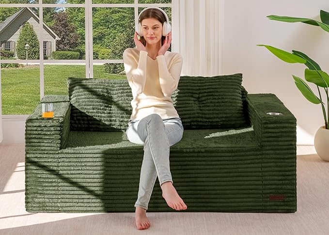 MAXYOYO Boneless Sofa Couch for Adults Upholstered Floor Sofa with Armrests Loveseat Couch with Cushion &amp Pillows Sofa in A Box Large Bean Bag Couch for Bedroom Living Room