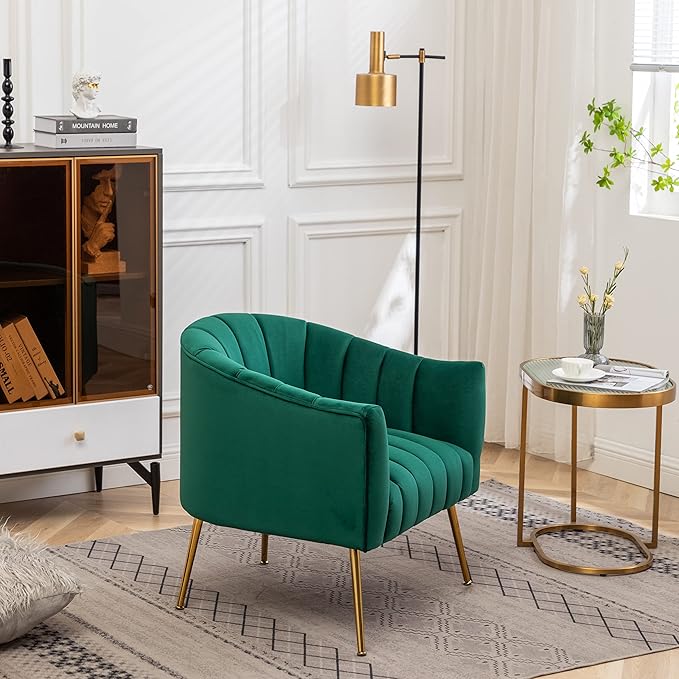 Modern Velvet Tub Chair Armchairs Barrel Accent Dinning Chair with Gold Plated Metal LegsThick Soft Padded Seat for Living Room