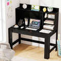 Tangkula Computer Desk with Hutch &amp Charging Station Home Office Writing Study Desk with Storage Shelves Cable Management Hole Laptop Desk Desk for Bedroom Computer Workstation (Black)