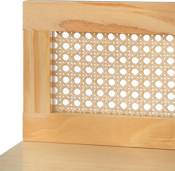 Carro 39 Cane Rattan Computer Desk Chic Woven Panels Decorative Back &amp Side Design Compact Home Office Table Workstation Light Oak