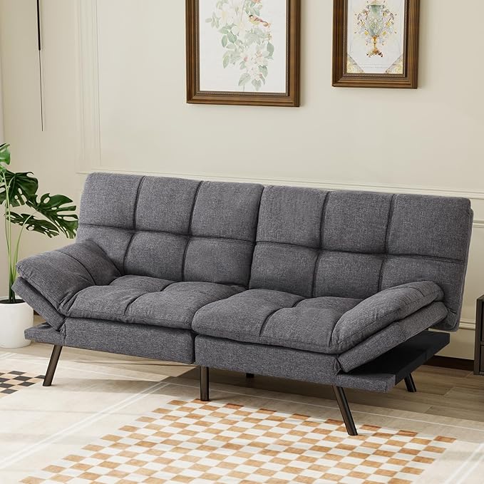 Futon Sofa Bed Convertible CouchMemory Foam Futon Sofa CouchSleeper Futons Sofa CouchesSmall Splitback Modern Loveseat Sofa Bed for Living RoomOfficeApartmentLinen FabricDark Gray.