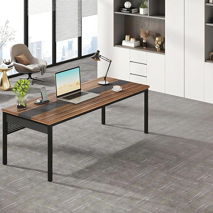 Tribesigns 70.8-Inch Executive Desk Large Office Computer Desk Workstation Modern Simple Style Laptop Desk Study Writing Table Business Furniture for Home Office (Brown and Black)