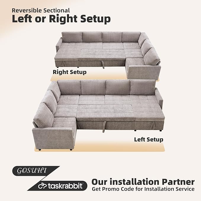 107 Modular Sectional Sleeper Sofa Set of Modular Pieces with Pull Out Bed U Shaped Sectional Couch with Storage Extra Wide&ampDeep Seat Couches for Living Room Removable Sofa Cover Chenille-Sl