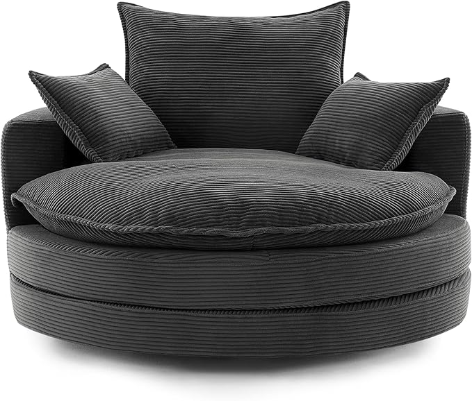 Merax 360° Swivel Sofa Chair 57.5 Swivel Accent Barrel Chair with Dual-Layer Cushion Design Modern Corduroy Leisure Sofa Round Chaise Lounge with 3 Removable Pillows for Living Room Bedroom