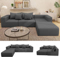 Cloud Modular Sectional Sofa for Living Room L Shaped Sectional Couch with Deep Seat 3-Seater Boneless Couch with Ottoman in Soft Corduroy Fabric Gray