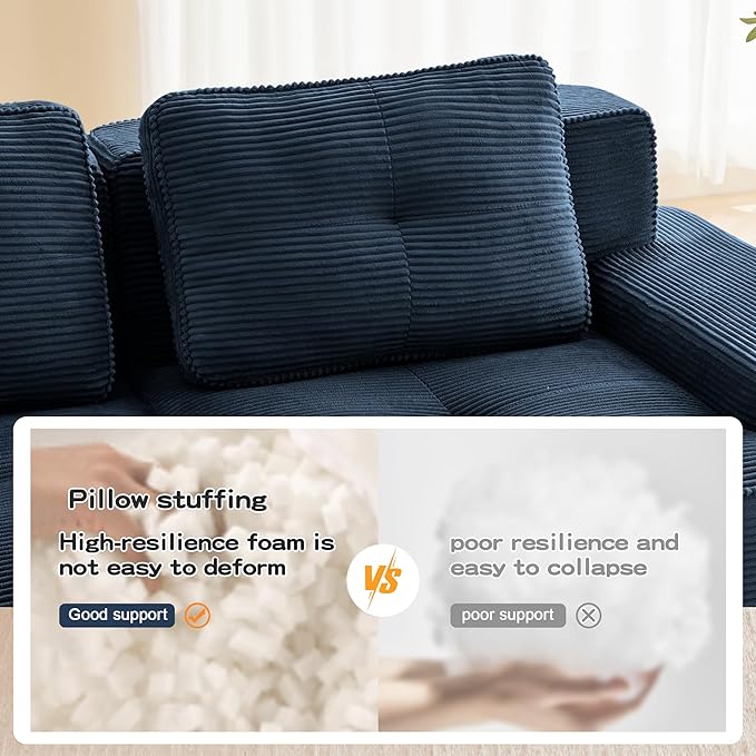 150.4'' Sectional Sofa 32D Foam Corduroy Boneless Couch with Pillow Deep Seat Wide Arm Sectional U Shaped Couch for Living Room Apartment Bedroom