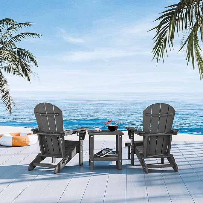 Outdoor Side TableDouble Layer Small Side TablesAll Weather Adirondack Side Table Waterproof Outdoor End Tables for PatioPoolPorch (Gray)