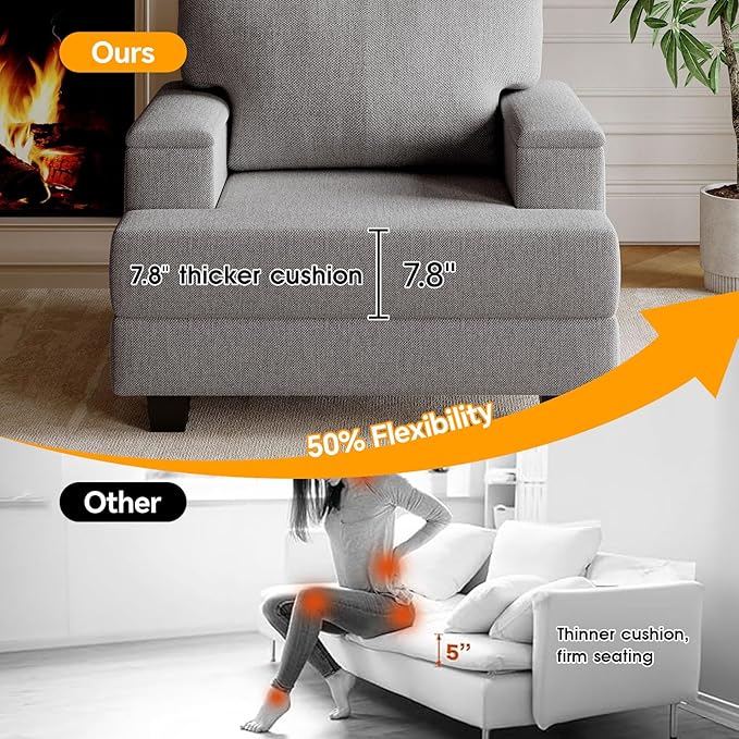 Oversized Accent Chair with Storage ArmrestComfy Living Room Chairs with 7.8'' CushionUpholstered Linen ArmchairReading Accent Chairs For Bedroom Living RoomSingle Sofa ChairDark Gray