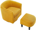 Corduroy Swivel Accent Chair with Ottoman Round Barrel Chair with Armrest Comfy Reading Chair for Living Room Bedroom Office (Yellow)