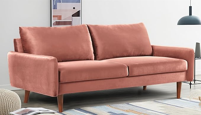Kent Velvet Sofa for Modern Living Rooms and Compact Spaces Comfy 3 Seater Couch Studio Apartment Furniture with Sleek Design Rose