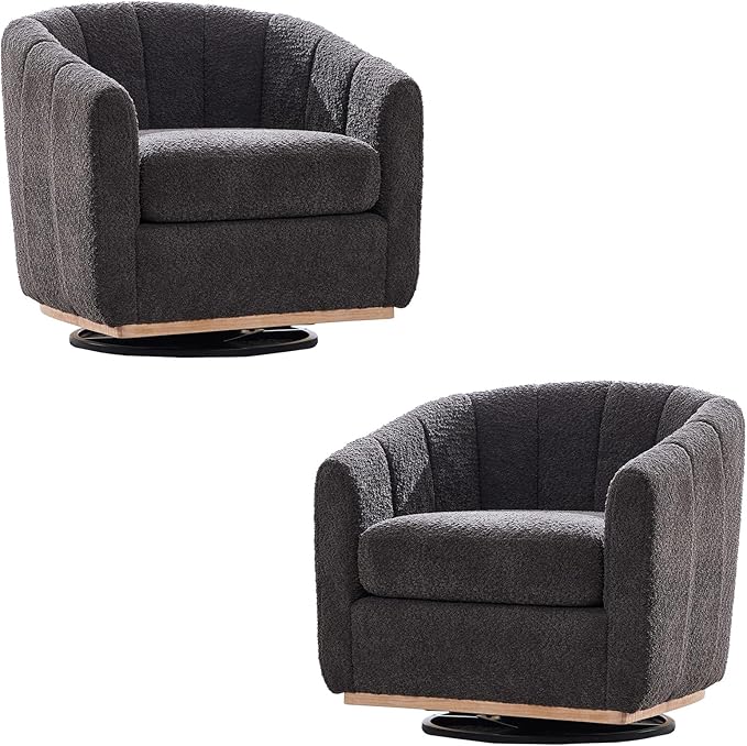 Mlmh &amp Kngwa Swivel Accent Chair Set of 2 Chenille Upholstered Swivel Barrel Chairs 360 Degree Reading Chair Single Sofa for Living Room Bedroom Charcoal