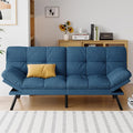 Futon Sofa Bed Convertible Couch Blue Linen Sofa Bed with Memory Foam Adjustable Backrest &amp Armrests Multifunctional Small Loveseat Sleeper Sofa for Living Room Apartment Office