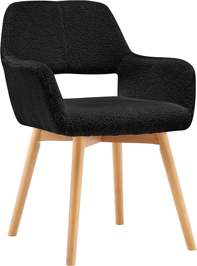 Mid Century Modern Dining Chairs Set of 2 &amp 4 &amp 6 Comfy Accent Chair Upholstered Kitchen Dining Living Room Chairs for Bedrooms Waiting Room Home Arm Desk Chair No Wheels (Wool Black 2)