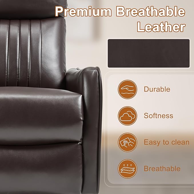 Manual Swivel Rocker Recliner Chair for Adults Overstuffed Reclining Glider Chair for Nursing with Vibration Massage &amp Heat Living Room Rocking Recliner 2-Stage backrest Faux Leather Dark Brown