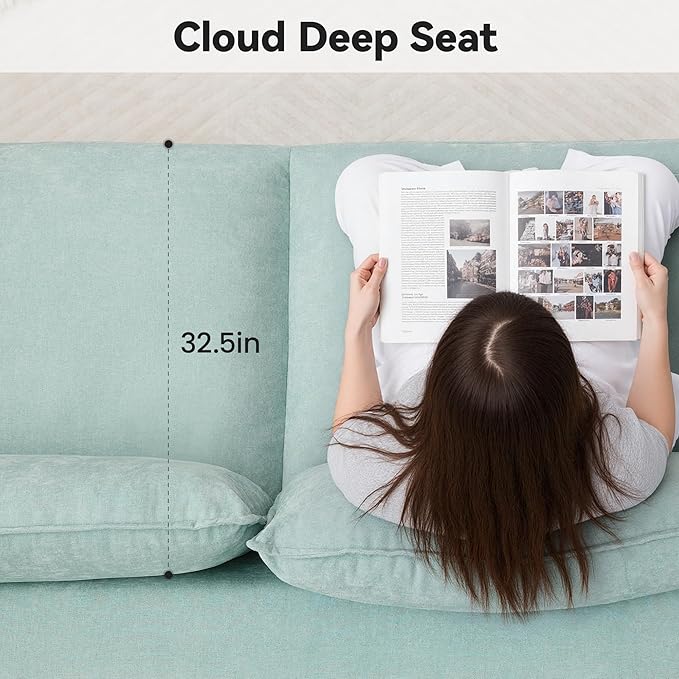 89 Cloud Boneless Loveseat Sofa Couch Deep Seat Love Seat Sofa with Lumbar Pillow 2-Seater Compressed Couches for Living Room Chenille Blue