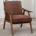Mid Century Modern Accent Chair Upholstered Armchair Comfy with Wood Legs Siting Chair with Soft Cushion PU Leather Side Chairs for Living Room Bedroom Office (Microfiber Light Brown)