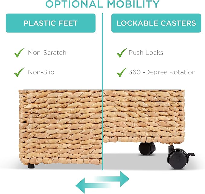 Best Choice Products Handwoven Water Hyacinth Rolling Filing Cabinet Mobile File Organizer for Hanging Folders W/Lid and Locking Wheels For Home or Office – Natural