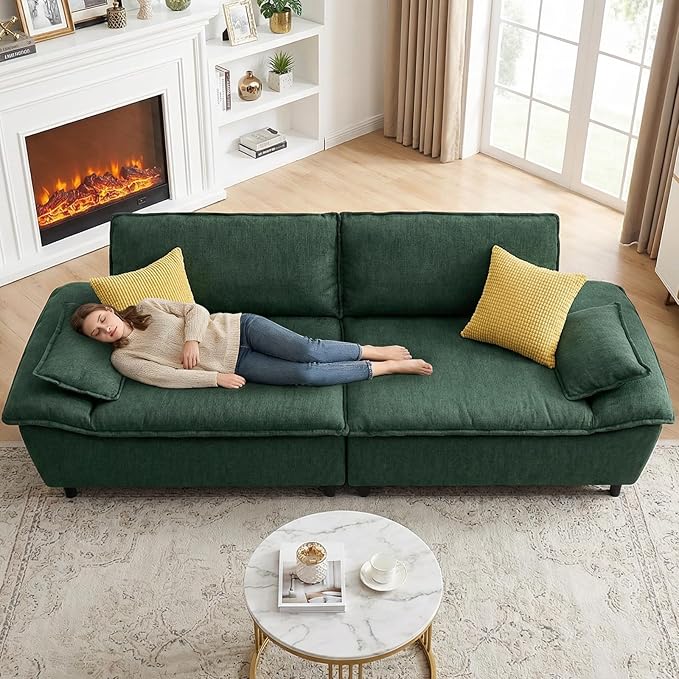 114” Oversized Sectional Sofa – Sailboat Cloud Couch with Adjustable Backrest Extra Deep &amp Wide Seats Modern Sleeper Sofa for Living Room (Green 114-inch)
