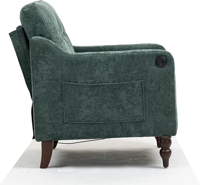 Accent Chair for Living Room Mid-Century Armchairs for Small Spaces Chenille Upholstered Comfy Reading Armchair with Studded for Bedroom (Dark Green-B)