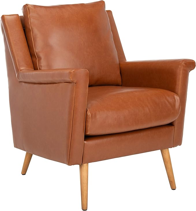 Safavieh Home Astrid Mid-Century Cognac Faux Leather and Natural Arm Chair