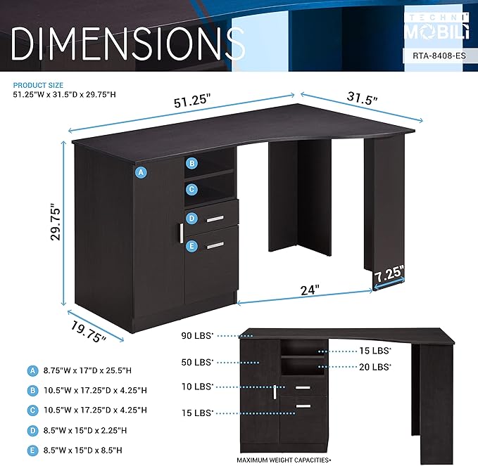 Techni Mobili Classic Office Storage Computer Desk Espresso