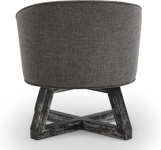 360°Swivel Accent Chair Farmhouse Retro Dressing Chair Linen Fabric Upholstered Reading Chair with Wood Base Bucket Chair for Living Room Bedroom Office Dresser (Dark Gray)