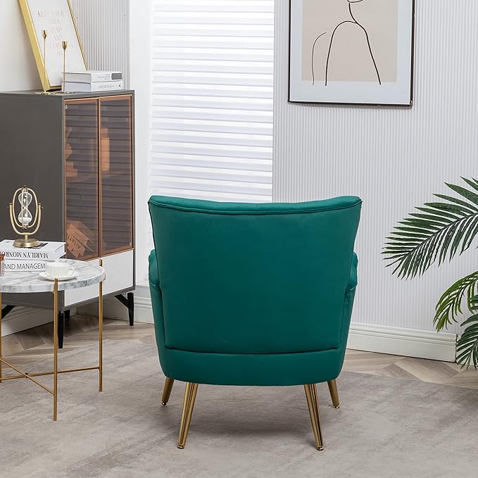 Living Room Chairs Button Tufted Accent Chairs Comfy Bedroom Chair Velvet Side Sitting Chairs Modern Fabric Sofa Slipper Chair for Reading Dark Green