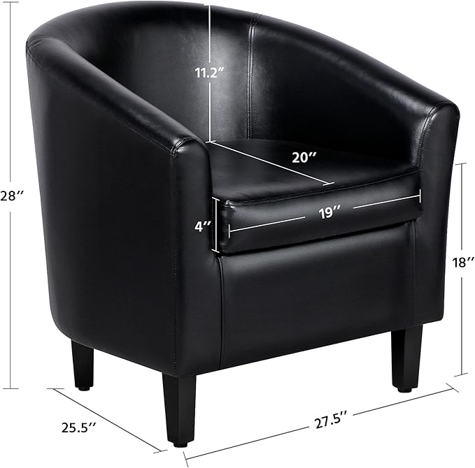 Yaheetech Barrel Chairs Set of 2 Faux Leather Club Armchairs PU Leather Accent Chairs with Soft Padded Seat for Living Room Bedroom Waiting Reading Room Black