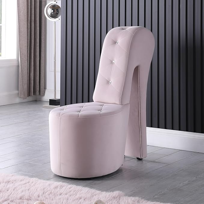 Tristam 40 Modern Glam High Heel Lounge Chair Armless Chair with Upholstered Crystal-Like Buttons and Diamond Stitching Comfortable Indoor Seating for Bedroom Living Room (Pink (Velvet))