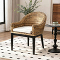 DUHOME Rattan Accent Chair - Modern Armchair with Natural Rattan Armrest Black Solid Wood Legs &amp Inset Beige Cushion Leisure Chair for Balcony Living Room