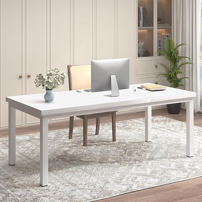 63 x 31 Inch Large Computer Desk Modern Office Desk with Adjustable Feet Gaming Desk with Deep Desktop Study Writing Table for Home Office Work from Home White
