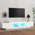 Merax TV Stand for Televisions Up to 95'' Functional Media Console with APP-Controlled Smart LED Light Arched Cabinet Doors and Fluted Glass Doors Entertainment Center for Living Room White