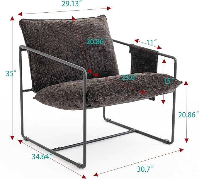 YAFF 2 Chairs in 1 Box Upholstered Hanging Armchair with arm Pocket Metal Frame Crushed Foam Cushions and Skin-Friendly Braid for Living Room and Bedroom. Dark Gray-196