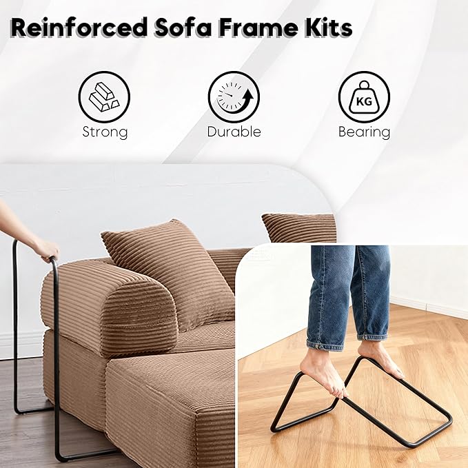 106.3 Oversized L Shaped Convertible Sleeper Sofa Bed Corduroy Modular Folding Sectional Sofa with Cylindrical Pillow &amp Storage Bags Modern Floor Mattress Couch for Living Room Brown