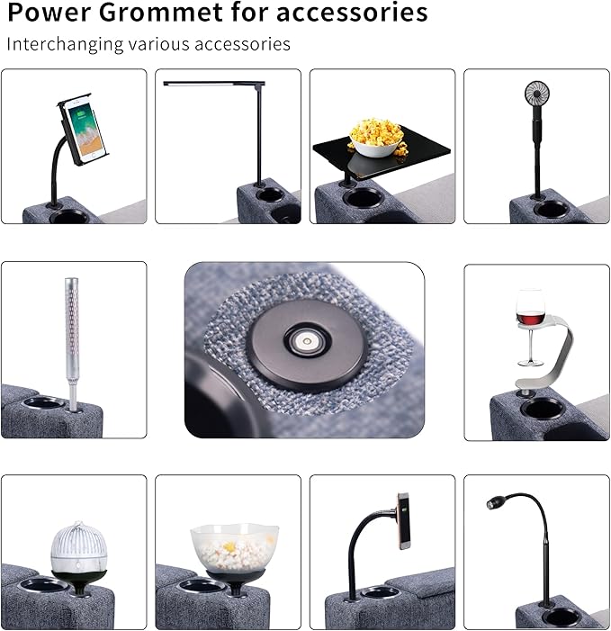 Armrest Module for Modular Sectional Sofa Couch Sofa Armrest with Cup Holder Couch Caddy with Storage Wireless Charging Stand &amp LED Light IncludedBlue