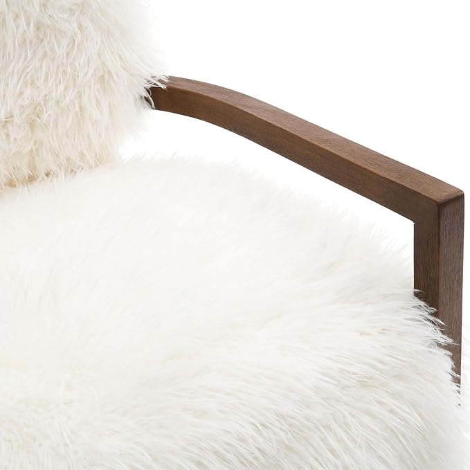 Furniture of America Ramos Modern Accent Chair with Ultra Soft Faux Fur Long-Haired Accent Sofa Tight Seat and Back Single Couch Fluffy Living Room Seating No Assembly Needed White