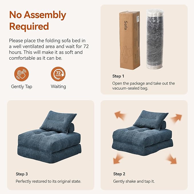 Folding Sofa Bed Fold Out Chair Bed with Pillow Convertible Sleeper Chair for Living Room/Small Spaces Foldable Lazy Sofa Bed Floor Chair Comfy Teddy Velvet Couch Bed Light Blue