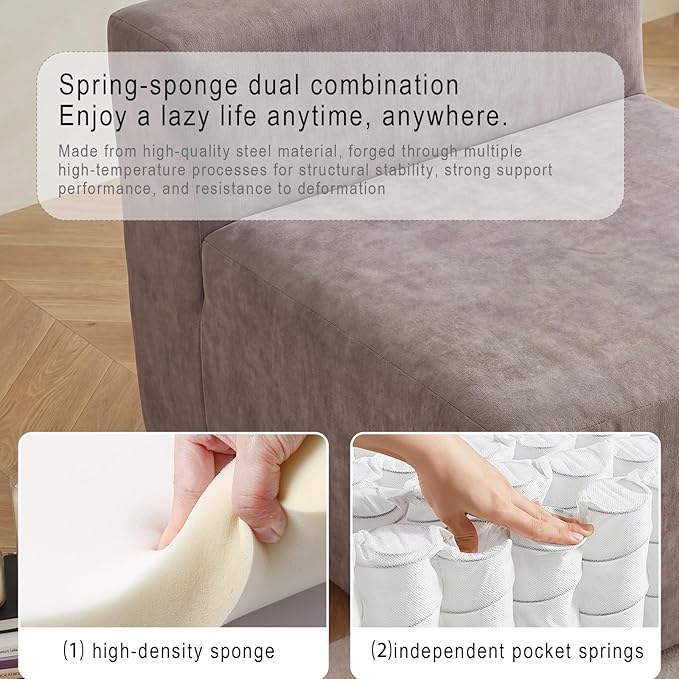 28 Single Boneless Sofa Armless Chenille Couch with Pocket Springs No Assembly Modern Compression Sofa in Box Multi-Purpose Lounge Chair for Living Room Light Tan