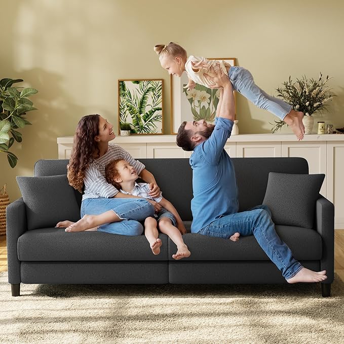 Teddy Sofa Couch 83 Comfy Couches for Living Room Classic Grey | 22 Extra Deep Seat Tool-Free Sofas All-Wood Loveseat 2 Pillows Included 850lbs Load-bearing