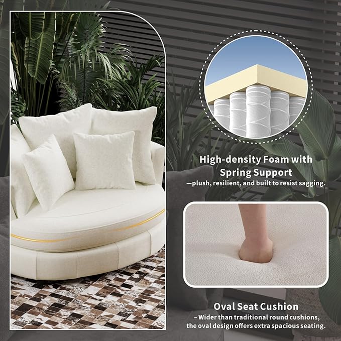 54.9''W Oversized Accent Barrel Chair Chenille Upholstered Comfy Couch Sofa with 5 Pillows for Living Room Apartment Bedroom (Beige Yellow).