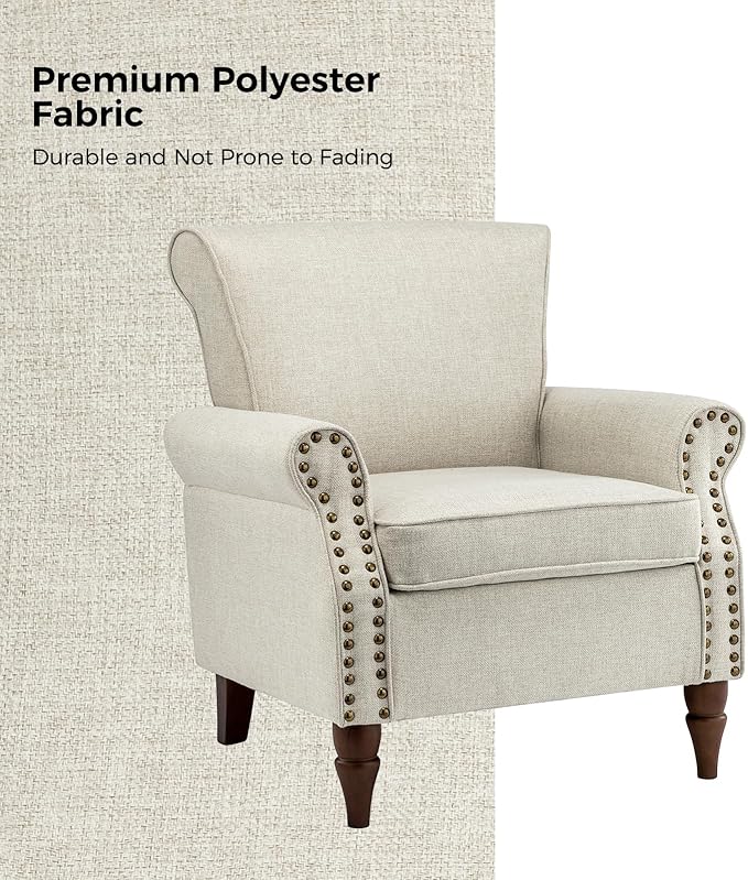 HULALA HOME Accent Chair with Wood Legs &amp Removable Cushion Modern Wingback Armchair with Nailhead Trim Comfy Upholstered Lounge Chair Single Sofa Chairs for Living Room Bedroom Oatmeal