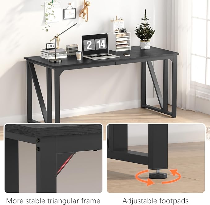 NSdirect Computer Desk 63×23.6 Inch Gaming Desk with Deeper &amp Thicker Desktop Office Desk Work Desk for Home Office Black