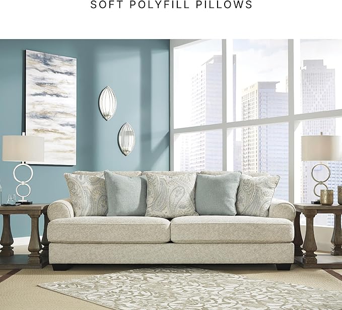 Signature Design by Ashley Monaghan Vintage Sofa with Accent Pillows Reversible Cushions and Rolled Arms Beige