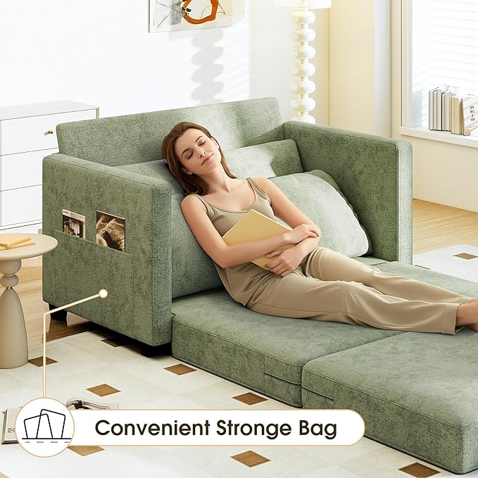 51 Convertible Loveseat Sofa Bed 2-in-1 Folding Sofa Bed with 2 Pillow for Small Spaces Modern Loveseat Compact Sleeper Couch for Apartment Living Room &amp Guest Room (Light Green)