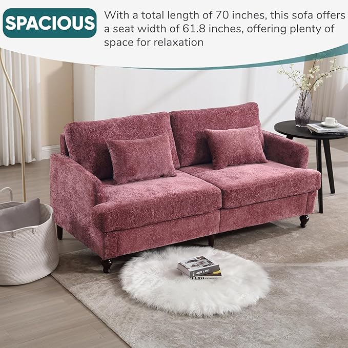 JOYBASE 70 inch Loveseat Sofa Mid-Century Modern Love Seat Couch with Wood Legs Upholstered Comfy Sofa for Living Room Apartment Office Bedroom (Wine Red Chenille)